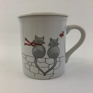 Vintage Toscany Cat Couple Happy Together Coffee Tea Mug with Cover Lid Japan